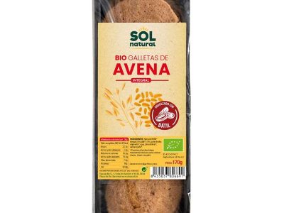 Biscoitos de aveia integral adoçados com datil bio 170g sol natural