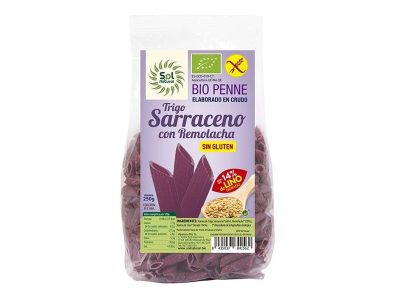 Saracen Wheat Penne, beterraba e linho sem glúten 250g Sun Natural