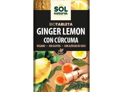 Comprimido de chocolate Jengibre Limon e Curcuma Bio 70G Sol Natural