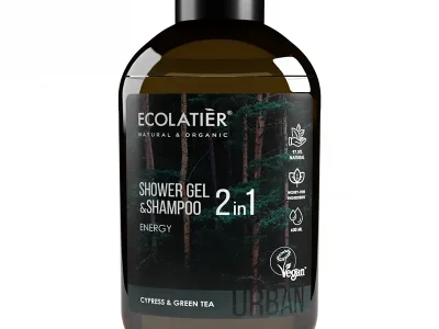 Gel de Duche e Shampoo Desportivo para Homens Cipreste e Chá Verde 600ml Ecolatier